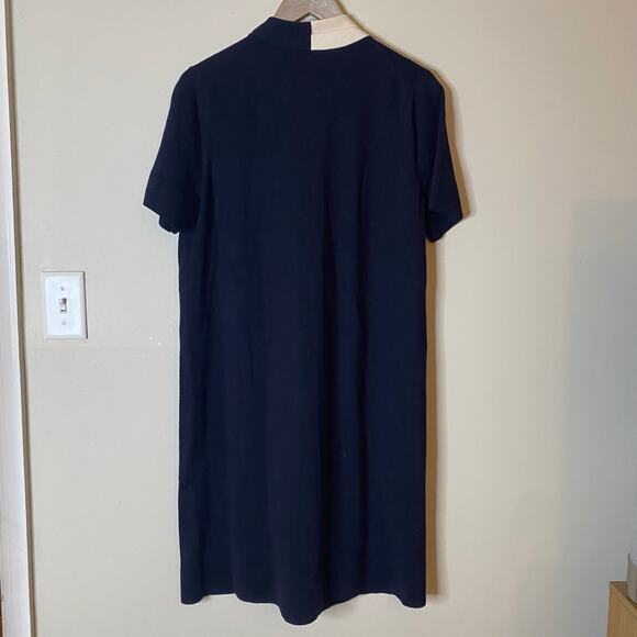 TORY BURCH Merino Blend Navy Ivory Bow Neck Shift Dress Size XL - Picture 4 of 8